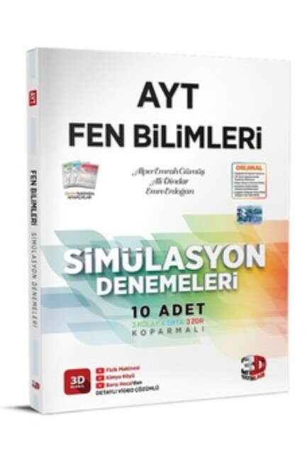 3D AYT FEN BİLİMLERİ SİMÜLASYON DENEMELERİ 10 ADET - 3D YAYINLARI