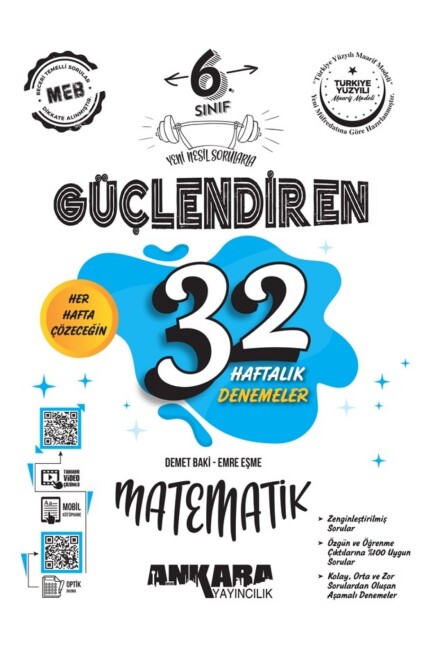 ANKARA 6.Sınıf MATEMATİK GÜÇLENDİREN 32 HAFTALIK DDENEME - ANKARA YAYINLARI