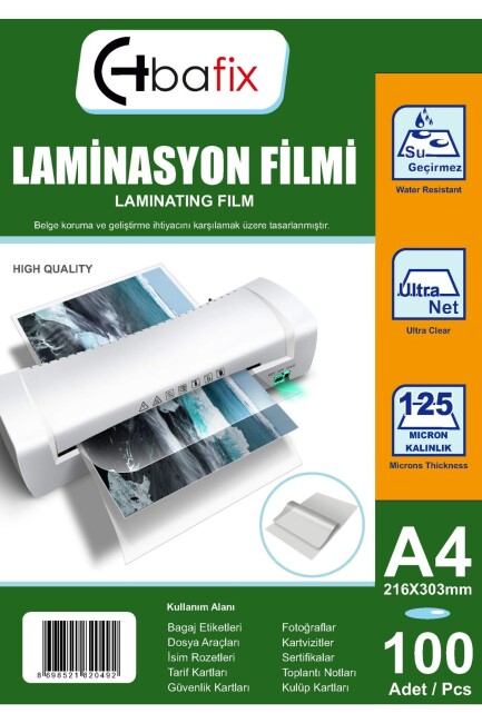 BAFİX A4 LAMİNASYON FİLMİ 125 MİKRON - BAFİX
