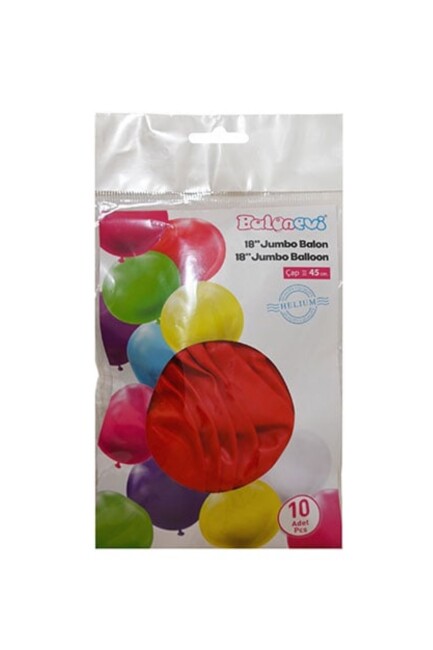 BALONEVİ 18'' PASTEL BALON KIRMIZI 10'LU - BALONEVİ