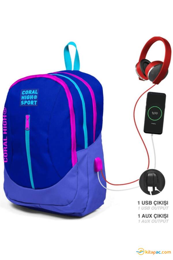 CORAL HIGH OKUL SIRTÇANTASI (USB+AUX SOKETLİ) 23449 - 1