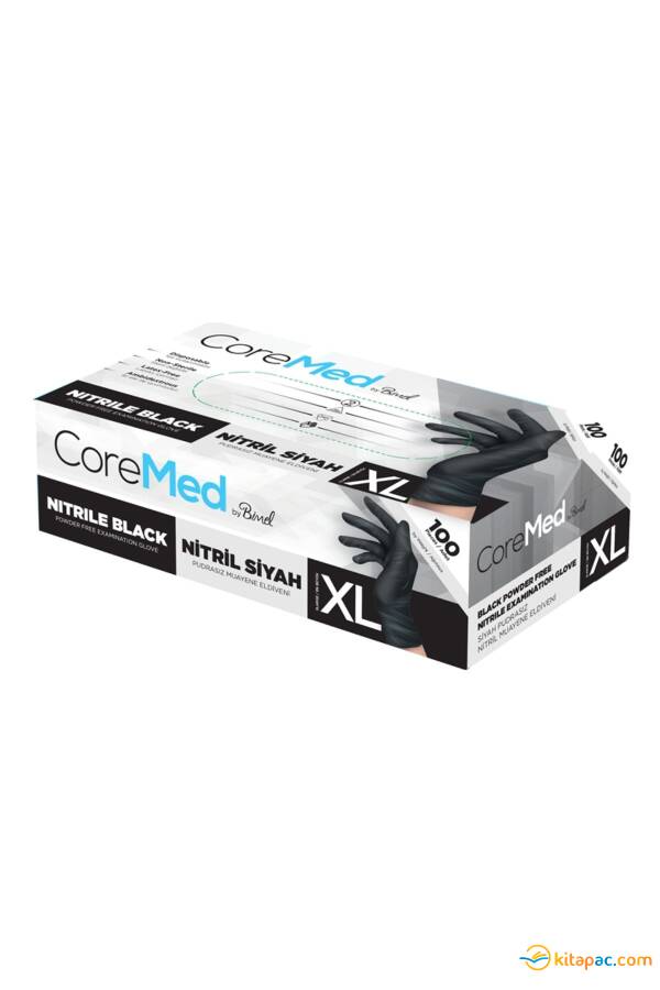 COREMED MUAYENE ELDİVENİ NİTRİL SİYAH TG 100 ADET (XL) - 1