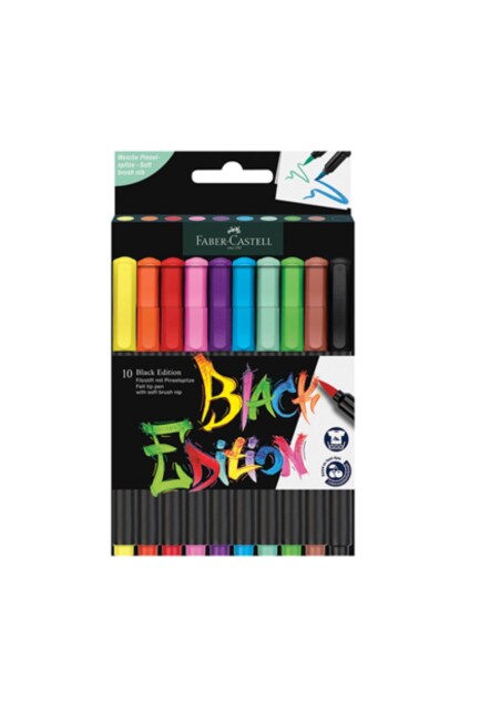 FABER CASTELL BLACK EDİTİON KEÇELİ KALEM FIRÇA UÇ 10 RENK - FABER-CASTELL