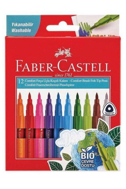 FABER CASTELL COMFORT FIRÇA UÇLU YIKANABİLİR KEÇELİ KALEM 12 RENK - FABER-CASTELL