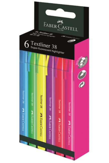 FABER CASTELL FOSFORLU KALEM 38 NEON 2022 6 lı - FABER-CASTELL