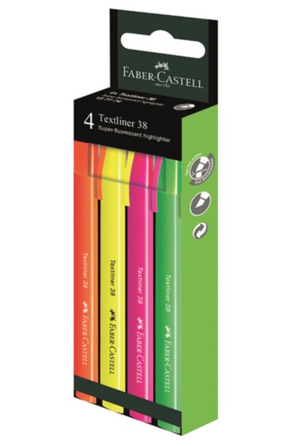 FABER CASTELL FOSFORLU KALEM 38 NEON 4 lü SET - FABER-CASTELL