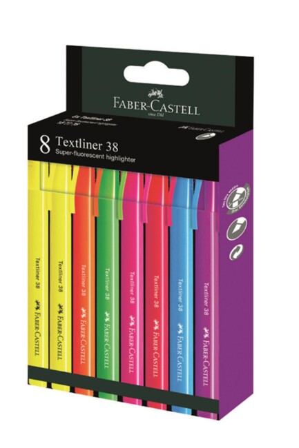 FABER CASTELL FOSFORLU KALEM 38 NEON 8 li SET - FABER-CASTELL