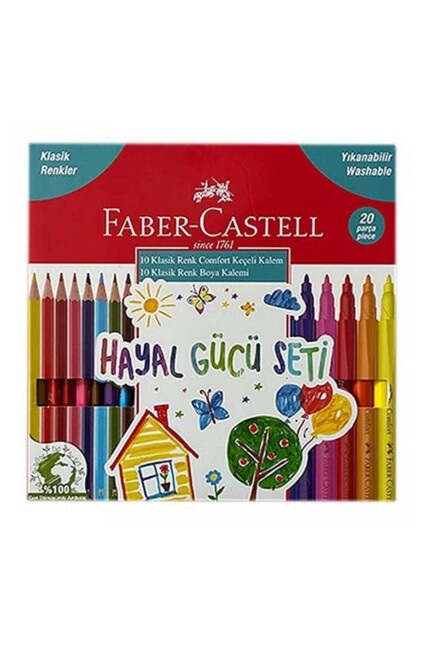 FABER CASTELL KEÇELİ KALEM - KURU BOYA 20 Renk Yıkanabilir - FABER-CASTELL