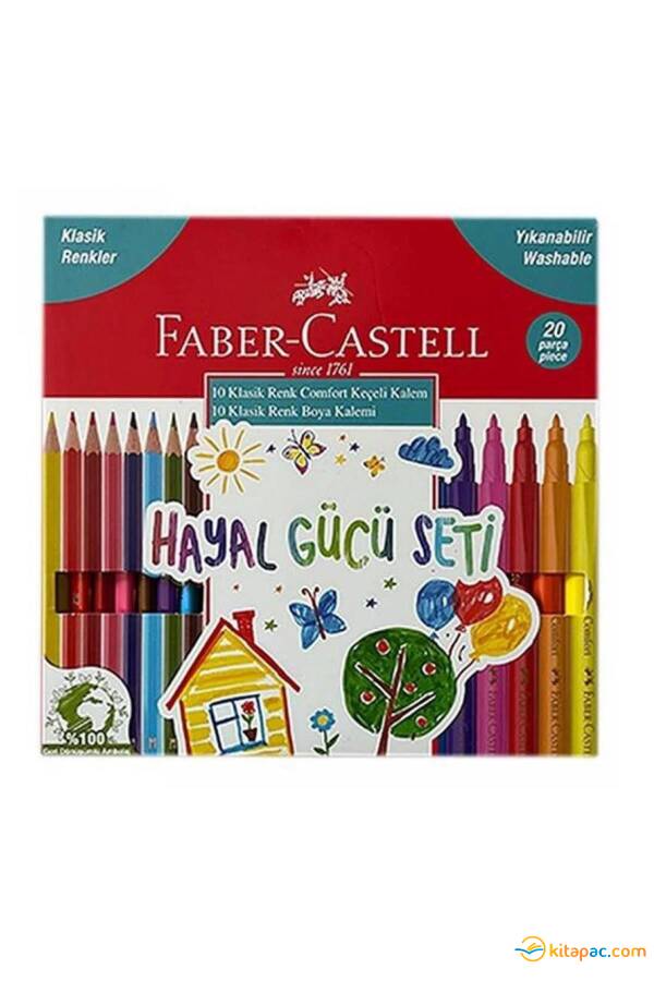 FABER CASTELL KEÇELİ KALEM - KURU BOYA 20 Renk Yıkanabilir - 1