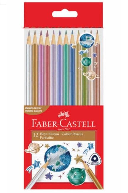 FABER CASTELL METALİK ÜÇGEN KURU BOYA 12 li TAM BOY - FABER-CASTELL