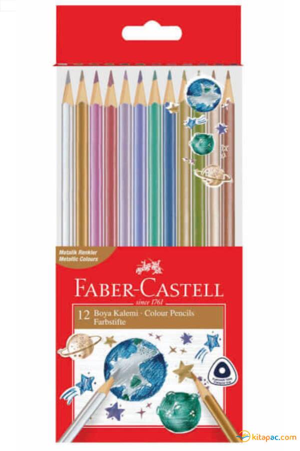 FABER CASTELL METALİK ÜÇGEN KURU BOYA 12 li TAM BOY - 1