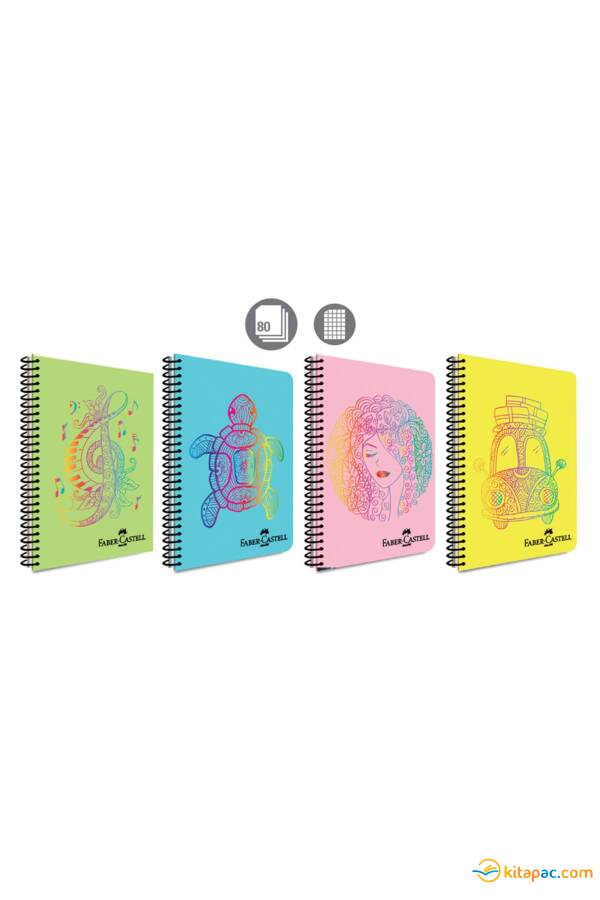 FABER CASTELL PP KAPAK FACES SPRALLİ DEFTER 80 yp Kareli - 1