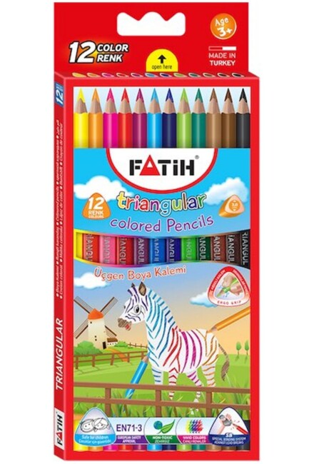 FATİH JUMBO ÜÇGEN KURU BOYA TAM BOY 12 RENK - FATİH