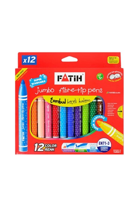 FATİH KEÇELİ BOYA JUMBO YIKANABİLİR 12 Renk - FATİH