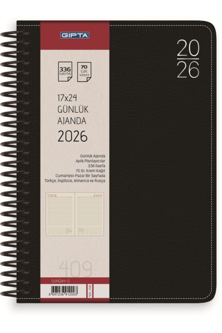 GIPTA 17x24 409-SNK TERMO DERİ SUNDAY SPİRALLİ GÜNLÜK AJANDA - GIPTA