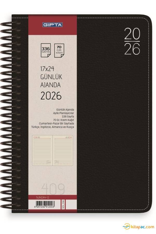 GIPTA 17x24 409-SNK TERMO DERİ SUNDAY SPİRALLİ GÜNLÜK AJANDA - 1