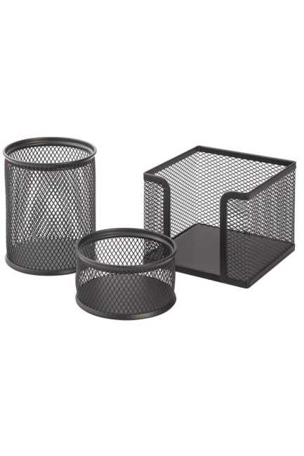 KRAF 3 lü MASA ÜSTÜ KALEMLİK SET PERFORE Siyah 470G - KRAF