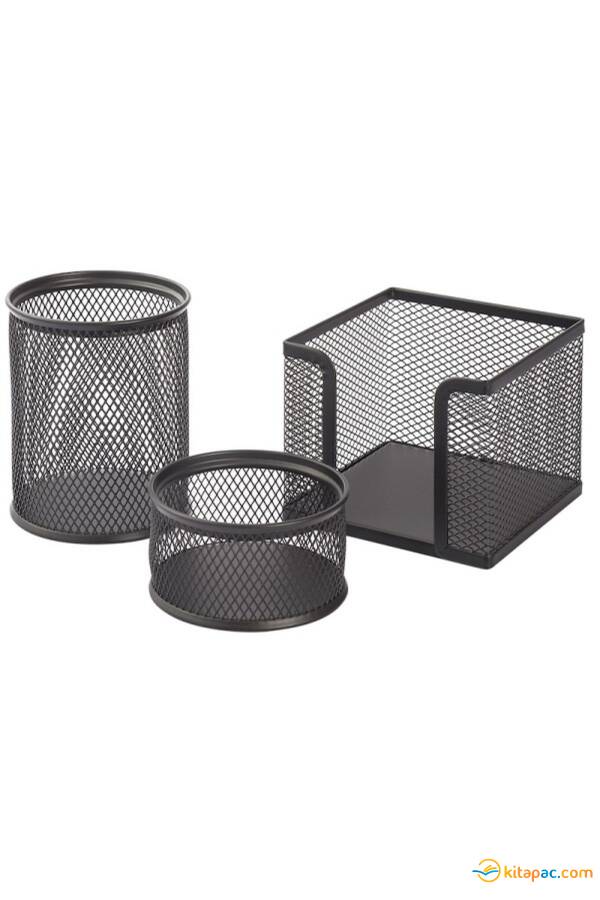 KRAF 3 LÜ MASA ÜSTÜ KALEMLİK SETİ PERFORE - SİYAH 470G - 1