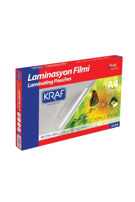 KRAF A4 216X303 125 mic LAMİNASYON FİLMİ 100 lü - KRAF