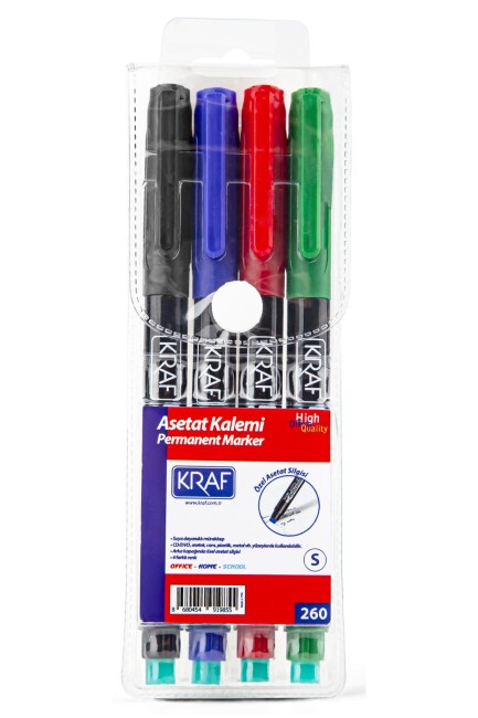 KRAF ASETAT KALEMİ SİLGİLİ (S) 270 4 lü SET - KRAF