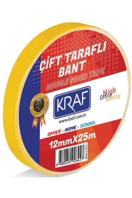 KRAF ÇİFT TARAFLI BANT 12mm.x25m. 2512G - KRAF