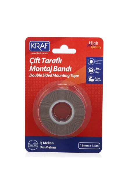 KRAF ÇİFT TARAFLI MONTAJ BANDI 19 mm x 1,5 m 2520G - KRAF