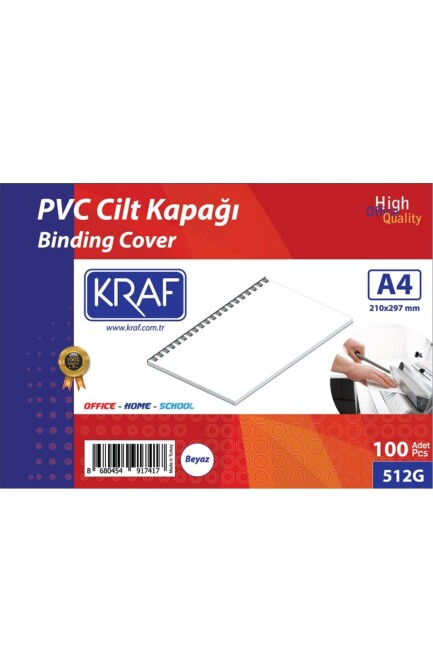 KRAF CİLT KAPAĞI A4 160 MİC. 100 lü 512G Beyaz - KRAF