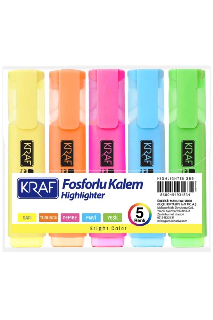 KRAF FOSFORLU KALEM 5 RENK - KRAF