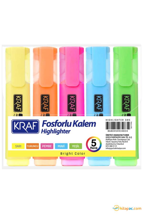 KRAF FOSFORLU KALEM 5 RENK - 1