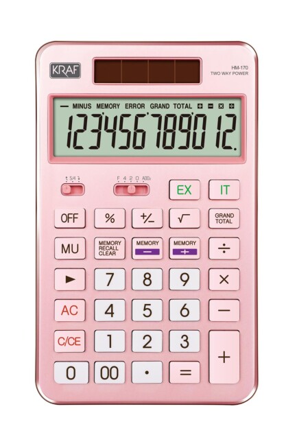 KRAF HESAP MAKİNESİ MASAÜSTÜ 12 HANE HM-170 PK PEMBE - KRAF