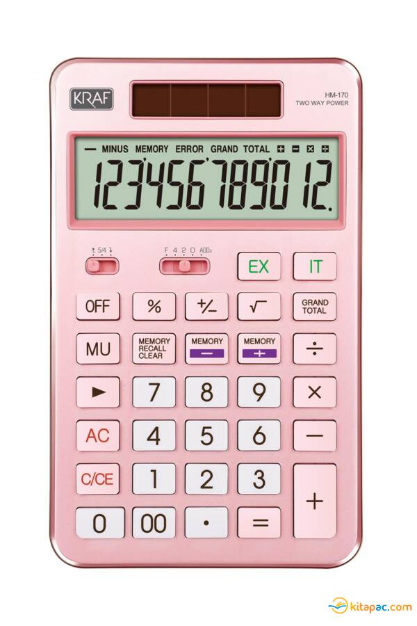 KRAF HESAP MAKİNESİ MASAÜSTÜ 12 HANE HM-170 PK PEMBE - 1