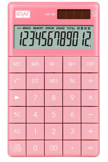 KRAF HESAP MAKİNESİ MASAÜSTÜ 12 HANE HM-180 PK PEMBE - KRAF