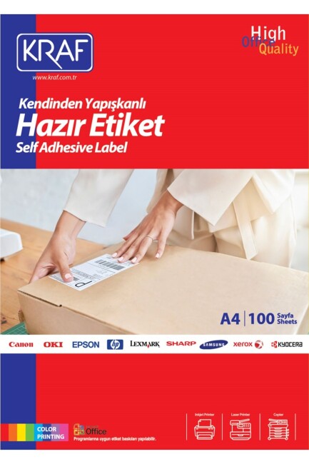 KRAF LASER ETİKET A4 KF-2000 210X297 100 lü Paket - TANEX
