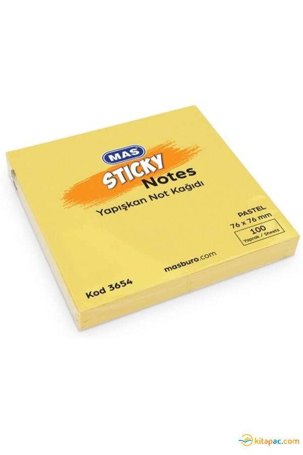 MAS 3654 YAPIŞKANLI 76x76 MOT KAĞIDI 100yp.PASTEL SARI - 1