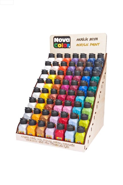 NOVA COLOR AKRİLİK BOYA ŞİŞE 100gr.56 lı STAND - NOVA COLOR
