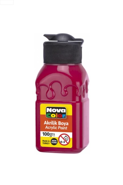 NOVA COLOR AKRİLİK BOYA ŞİŞE ATEŞ KIRMIZISI 100 CC - NOVA COLOR