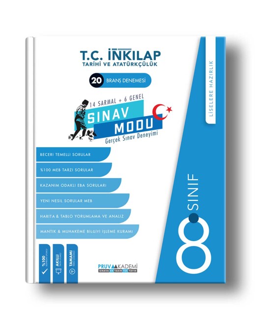 PRUVA AKADEMİ 8.Sınıf İNKILAP TARİHİ 20 BRANŞ DENEMESİ 14 SARMAL + 6 GENEL - PRUVA AKADEMİ YAYINLARI