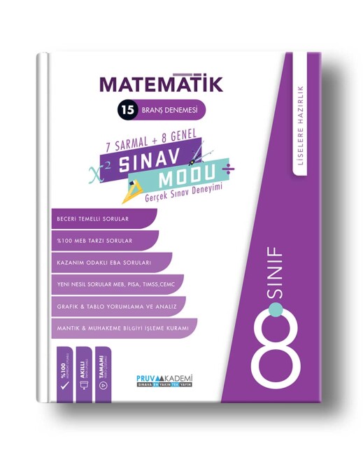 PRUVA AKADEMİ 8.Sınıf MATEMATİK 15 BRANŞ DENEMESİ 7 SARMAL + 8 GENEL - PRUVA AKADEMİ YAYINLARI