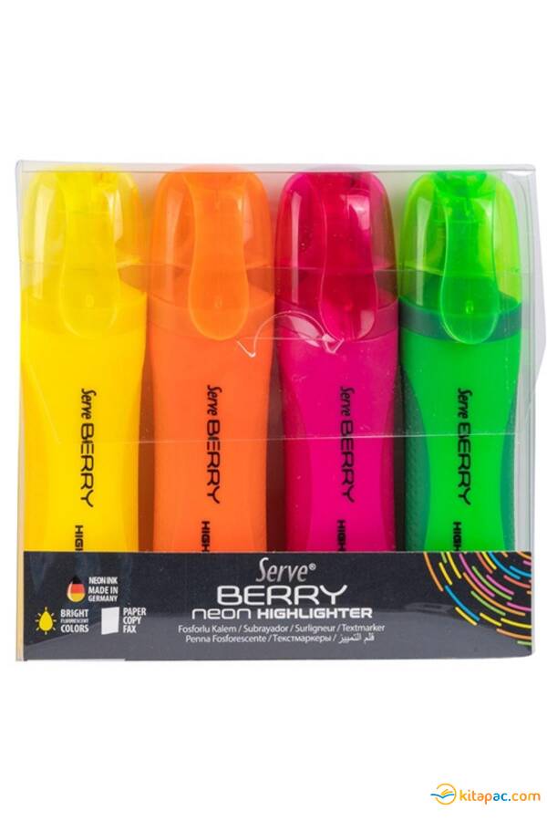 SERVE BERRY NEON FOSFORLU KALEM 4 Lü PET - 1