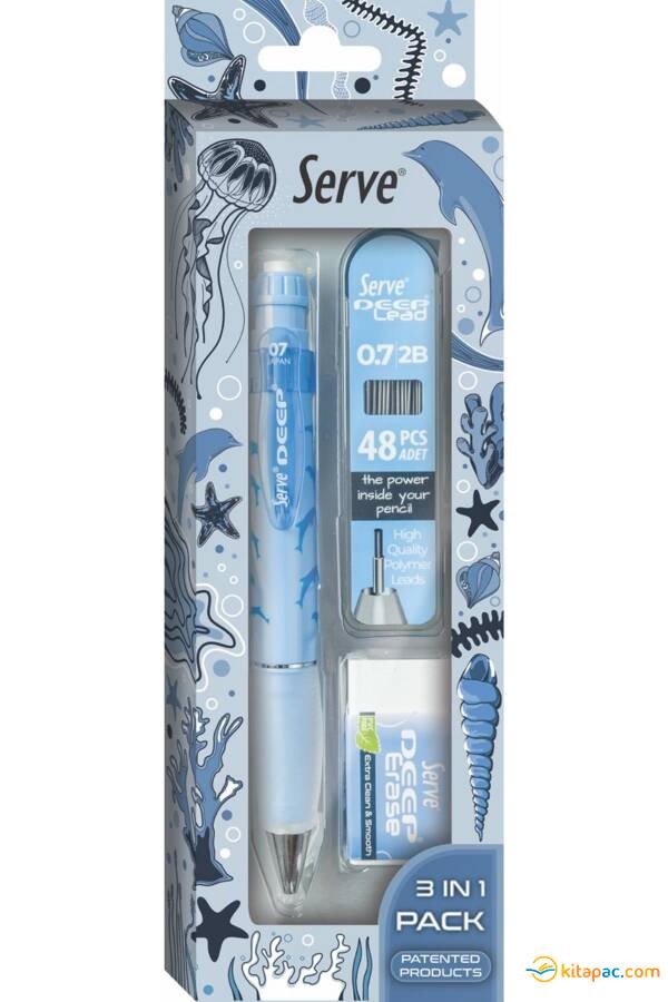 SERVE DEEP VERSATİL UÇLU KALEM 3 LÜ SET MAVİ - 1