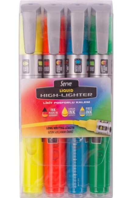 SERVE LİKİT FOSFORLU KALEM 4 lü - SERVE