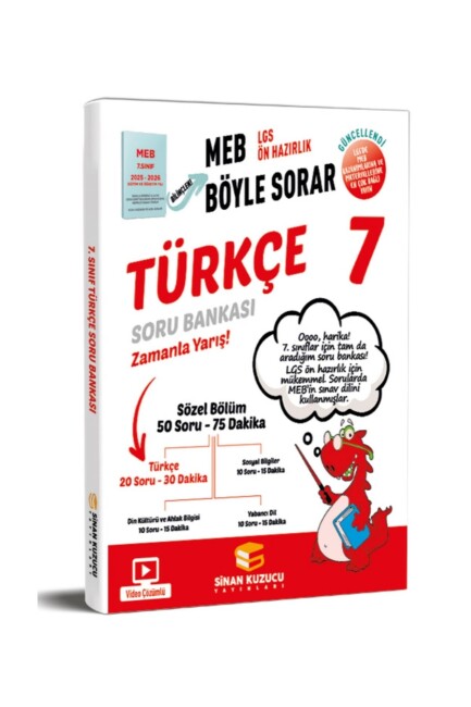 SİNAN KUZUCU 7.Sınıf TÜRKÇE MEB BÖYLE SORAR SORU BANKASI - 2026 - SİNAN KUZUCU YAYINLARI