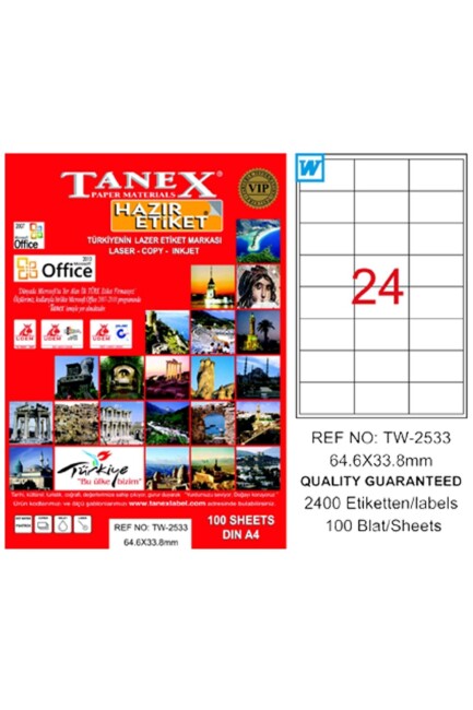 TANEX LASER ETİKET TW-2533 64,6 x 33,8 mm 100 lü - TANEX