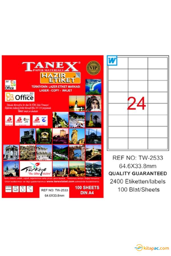 TANEX LASER ETİKET TW-2533 64,6 x 33,8 mm 100 lü - 1