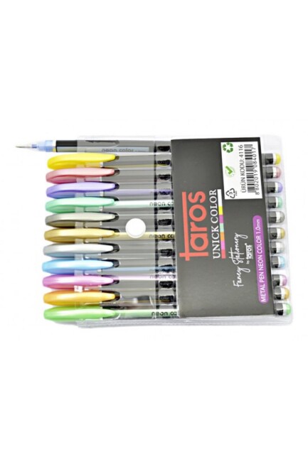 TAROS UNICK COLOR METALİZE JEL KALEM 12 li SET - TAROS