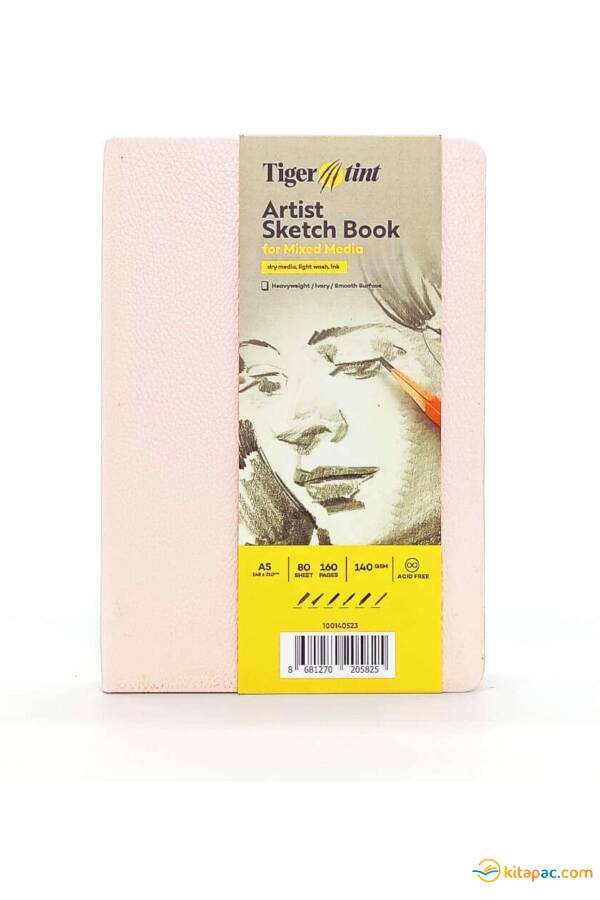 TİGERTİNT 80YP 140GR A5 SERT KAPAK ESKİZ DEFTERİ PUDRA PEMBE - 1