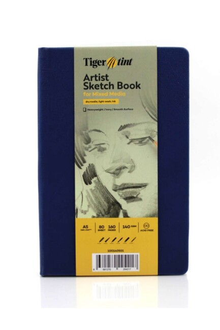 TİGERTİNT 80YP 140GR A5 SERT KAPAK ESKİZ DEFTERİ MAVİ - GÜVEN SANAT