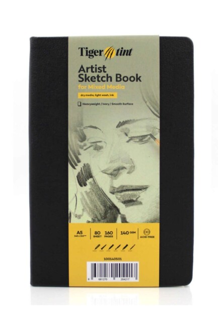 TİGERTİNT 80YP 140GR A5 SERT KAPAK ESKİZ DEFTERİ SİYAH - GÜVEN SANAT