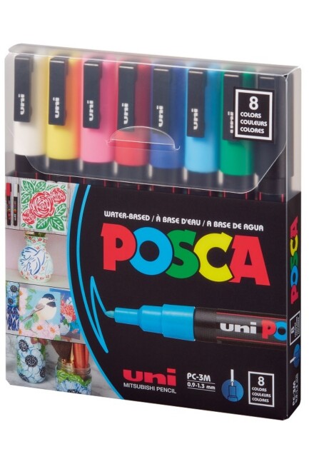 UNİ POSCA 0,9 1,3 SU BAZLI POSTER MARKÖRÜ ANA RENKLER 8 li - ÜNİBALL