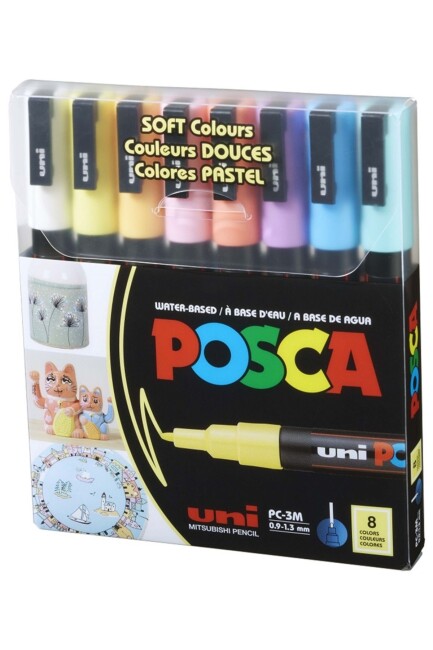 UNİ POSCA 0,9 1,3 SU BAZLI POSTER MARKÖRÜ SOFT RENKLER 8 li - ÜNİBALL